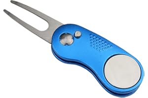 GROIFY Golf Divot Repair Tool and Magnetic Ball Marker with Pop-up Button,Foldable Metal,Lightweight,Portable,Best Choice for Men Women Kids Golfer