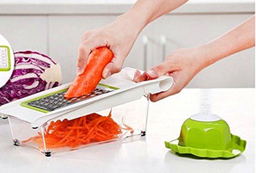 Mandoline Slicer Gemüsehobel Verstellbar, Reibe mit behälter 9 in 1 Gemüseschneider würfel 5 austauschbare Klingen + Gemüse & Früchte Peeler + Food Container + Sicherheit Food Holder + Butting Board - 5