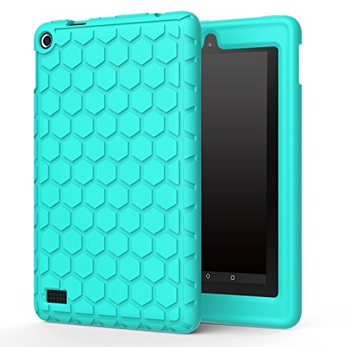 MoKo Fire 2015 7 Zoll Hülle - [Honey Comb Series] Leichte Rutschfeste Stoßfeste Silikon Schutzhülle Protector Case für Amazon Fire Tablet (Vorherige 5th Generationeration - 2015 Modell), Mint Grün