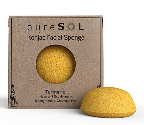 pureSOL Konjac Sponge - Turmeric - Facial Sponge, Natural Sponge, Eco-Friendly - Gentle Exfoliating Sponge, Deep Cleansing, Improved Skin Texture - Konjac Facial Cleansing Sponge