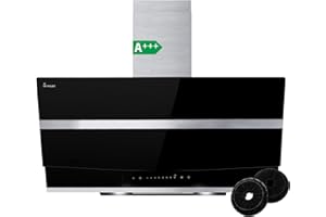 KKT KOLBE A+++ Dunstabzugshaube 90 cm Kopffreie Wandhaube Edelstahl schwarzes Glas Nachlaufautomatik LED-Beleuchtung SensorTouch-Bedienung HERMES9005S