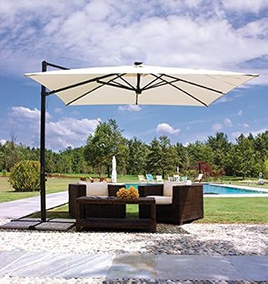 Parasol déporté carré 3 x 3 m LUCI mat anthracite mât aluminium 45 x 64 mm -PEGANE-