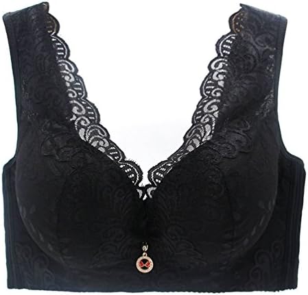 Yiiquan Women Wide Shoulder Straps Boost Enhancer Push Up Bra Non Padded Plunge Lace Floral Bra Black 80B