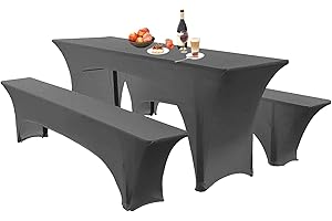 ‎SHUOJIA Elastische Hussen Für Bierzeltgarnitur Biertischhussen Bierbank-Auflage & Tischdecke 50 cm Oder 70 cm Tischbreite, 3 TLG Set Stretch Hussen Für Festzeltgarnituren Bierbank (50cm,Dark Gray)