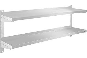 Royal Catering Étagère Murale Rangement Cuisine 2 Plateaux RCWR-140.2 (140 cm de Long, éléments pour Montage Mural, Design Moderne, INOX)