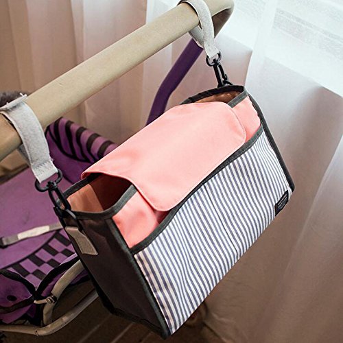 Buggy Organiser Bag,IWMH Pram Pushchair Stroller Storage Waterproof Bag For Baby Diaper Phone With Bottle Holder For Mommy (Pink)