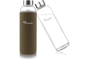 Ryaco Bottiglia d'Acqua, 550ml Bottiglia Vetro Trasparente Portatile con Guaina Protettiva in Neoprene per Il Campeggio Viaggi tè Ufficio (Caffè leggero, 550ml)