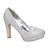 Obermaterial: Synthetik Klassische Damen Glitzer Pumps Stilettos High Heels Plateau Abend Schuhe Bequem 315 (36, Silber)