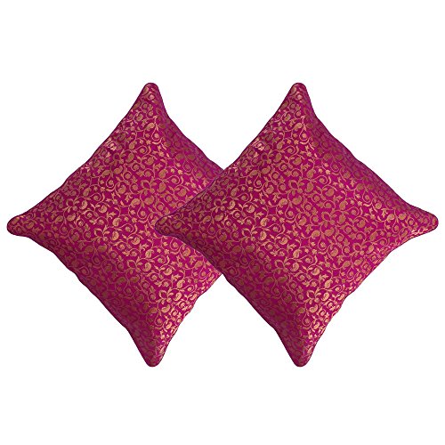 Shalinindia Asian Décor Silk Pillowcases Set of TwoBlue Red Artisan Crafted 18 x 18 Inches