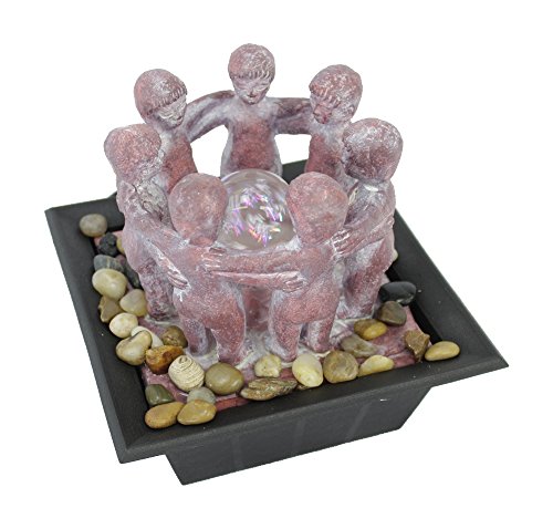 Zimmerbrunnen mit LED’s 18cm 7 Kinder rötlich grau - 4