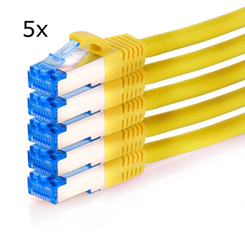 TPFNet 3m 5 Piezas Cable de Red Ethernet Cat.6A SFTP, 1 Gigabit, Amarillo