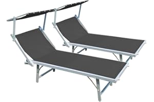 buybuy Lettini Mare Stabilimento Pieghevoli Professionali In Alluminio Con Tetto Parasole E Rivestimento In Textilene Grigio Spiaggia Piscina E Giardino Set Da 2 (Telaio Argentato Textilene Grigio)