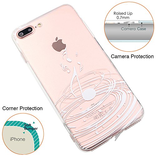 Funda iPhone 7  TrendyBox Transparente Funda para iPhone 7 con Protector de Pantalla Vidrio Templado  M  sica Blanca 