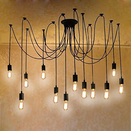 Chandelier Lights, 12 Lights Antique Creative Fairy Vintage Edison Lamp Shade Multiple Ajustable E27 Retro DIY Ceiling Pendant Lighting Bedroom Living Room Dining Room Hall Deco (12 E27 Sockets)