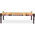 Rajasthani Wooden Khatiya Khaat | Traditional Handcrafted Wooden Charpai Bed | 6x3 Feet | Solid Wood Frame with Durable Cotton Ropes for Home, Garden, or Outdoor Use (Yellow and Multicolor)