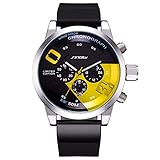 Yiwa Uhren Herren 3-Loch 6-Zeiger Sportuhr mit Lederarmband Stilvolle Quarz Armbanduhr Studenten Uhr Ornament Gif