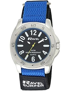 Ravel Herren Surfer 5ATM Klettverschluss Quarzuhr mit schwarzem Zifferblatt Analog-Anzeige und Nylon-Gurt R5–...