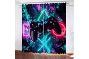 CTQTZ Gaming Kinderzimmer Gardinen mit Ösen Vorhänge Game Controller Raumdekoration Vorhänge Blickdicht 280x175 cm (BreitexHöhe) 2er Set Gardinen für Dekoration Kinderzimmer