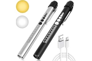 Flintronic Pióro pielęgniarskie, z akumulatorem LED z długopisem medycznym, ciepłe i białe światło, długopis medyczny, lampa diagnostyczna z miernikiem źrenicy i klipsem dla pielęgniarek medycznych