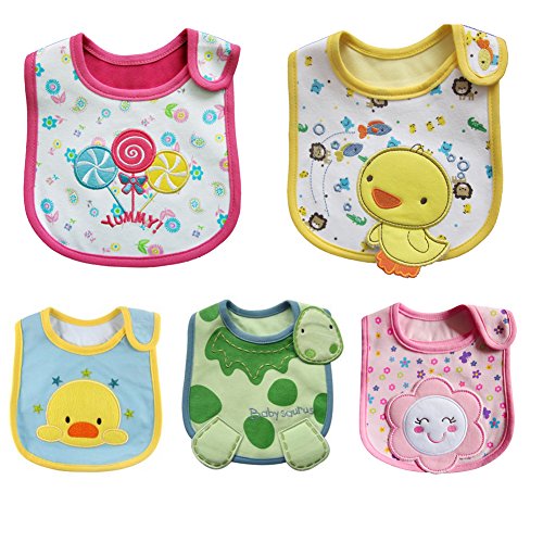 ElecMotive® 5 teilige Mädchen Jungen Babylätzchen Weiches Wasserdicht Lätzchen aus Cotto passen Neugeborenes Wasserdichtes Baby Lätzchen mit Klettverschluss 3-36 Monaten