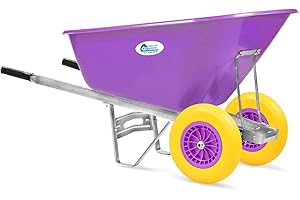 WILCOX EQUIMED Equimed Garden Wheelbarrow - Extra Large Trolley with 200L Plastic Bucket, Puncture-Proof PU Wheels, Galvanised Frame (Purple/Yellow)