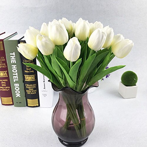 comprare on line Fiori artificiali finti, tulipani in lattice, decorazione fai da te per matrimonio, stanza d'albergo, ecc., White, 20pz prezzo