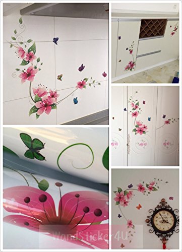 Wandsticker4U- Wandtattoo „Blumenranke Romantik“ mit Schmetterlingen | Effektbild: 62x64cm | Wandaufkleber Blumen Fenstersticker Sticker Deko für Badezimmer, Bad, Wohnzimmer, Küche, Fliesen, Schrank - 7