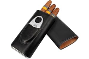 DAJASD Etui na cygara na 3 cygara, skórzane etui na cygara, przenośne humidor cygara ze skóry, humidory do cygar, z krajalnicą do cygar ze stali nierdzewnej (czarne)