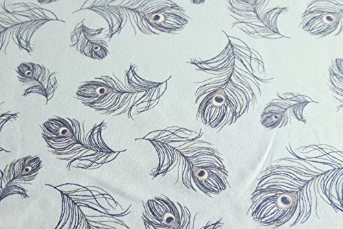 Qualitativ hochwertiger, gemusterter Jersey Stoff mit Federn / Pfauenfedern auf Grau als Meterware mit Öko-Tex Zertifizierung zum kreativen Nähen von Kinder- und Erwachsen Kleidung, 50 cm - 2