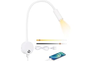ERWEY Lampe de lecture murale avec interrupteur tactile à intensité variable 3000 K-6000 K et port de charge USB - Orientable à 360 ° - Col de cygne - Avec prise et câble - Pour chambre à coucher