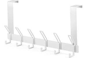 HuaJiao Over Door Hooks, 6 Hooks Over Doors Hanger 1 Pack Heavy Duty Coat Hooks with Rust Resistant Door Hook Coat Rack for Towels Jackets Purses Bags Clothes Robes (White)