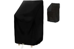RICHIE Garden Stacking Chair Covers Waterproof, Garden Chair Covers for Stackable Chairs, Windproof, Anti-UV Heavy Duty 420D Oxford Fabric Reclining Outdoor Patio Chair Cover 65x65x120/80cm - Black