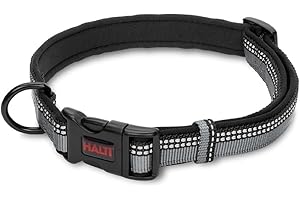 COMPANY OF ANIMALS Collar Cómodo para Perros HALTI – Banda ajustable con Forro de neopreno y Tejido Reflectante 3M. Nailon de primera calidad. Ligero e Ideal para perros medianos (Talla M, Negro)