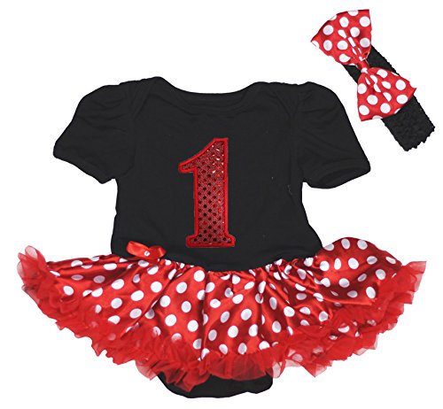 Birthday 1st Black Bodysuit Jumpsuit Romper Polka Dots Girl Baby Dress Nb-12m (6-12month)