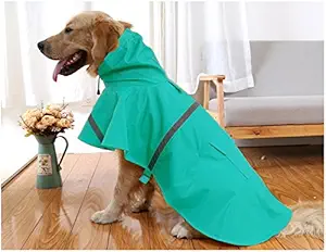 Mikayoo Large Dog Raincoat Adjustable Pet Water Proof Clothes Lightweight Rain Jacket Poncho Hoodies with Strip Reflective(Lake Blue,XXXL)