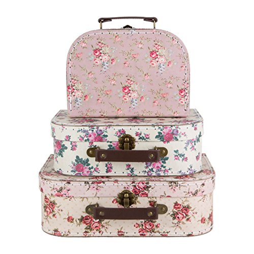 3-er Set Vintage Rose Koffer Lagerkästen