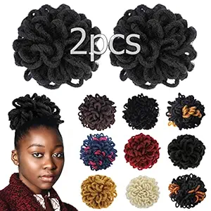 2PCS DreadLock Ponytail Afro High Puff Drawstring Ponytail Hair Bun Hairpieces Faux Locs Clip in Pony Tail for Black Women (2#)