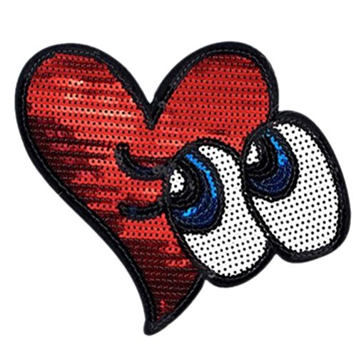 2 PCS/set Glitzer Herz Augen & Rot Lippen Iron On Patches Pailletten bestickt abzeichen Aufnäher Patch von sdetter rot - 3