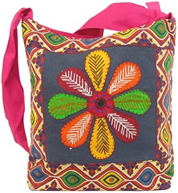 Women's Cross-body Bags - Colourful Beach Bag Travel Floral Boho Hippie Bag - Messenger Ladies Beach Canvas Tote Bag Designer Shoulder Handbag - Handcrafted Sling Shopping Bag For Women, Ladies, Girls