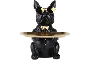 XYQXYQ Multifunktionale Bulldoggen-Statue, Harz-Hunde-Butler-Dekoration, Aufbewahrungstablett, kreative niedliche Hunde-Aufbewahrungstank, anwendbare Brieftasche, Schlüsselkette