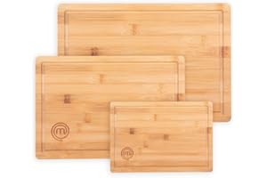 MasterChef Planches à Découper Bambou, Lot de Planche à Découper Bois de Couleur - 38cmx27,5cm / 34cmx23,5cm / 23cmx15cm, Antibactérien Surface Idéal pour la Découpe Pain, Légumes, Fruits & Viande