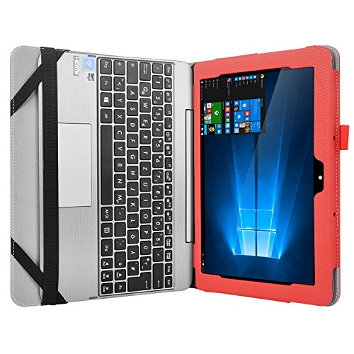 ASUS T101HA hülle, IVSO hochwertiges PU Leder Etui hülle Tasche Case – mit Standfunktion, super 360° Anti-Wrestling, ist für Asus T101HA-GR004T / GR001T / GR005T / GR007T 10.1 Zoll Tablet-PC perfekt geeignet (Für Asus T101HA, Rot) - 3