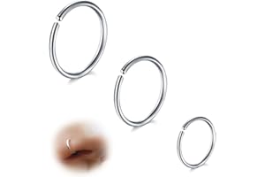 ESHIONER G23 Titanio Piercing Nariz Aro Negro Cartílago Oreja Delgado Pequeño Septum Helix Concha Anillos de Piercing Tragus 18G 20G Espesor 6MM/8MM/10MM Oro Plata 3 Piezas Nostril Piercing joyería