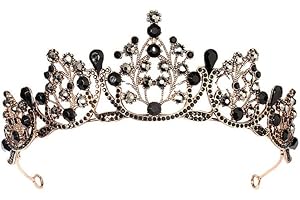 HPMAISON Women Crystal Tiara Crown Black Princess Girls Elf Headband Gift for Carnival Headdress Fancy Dress Costume Wedding Bride Bridesmaid Prom Birthday Party Pageant Halloween Present Baroque Jewelry