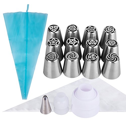 12 Stück Russian Tüllen + 1 Extra Leaf Paspelierung Spitze + 2 – + 2 wiederverwendbar und 10 Einweg Spritzbeutel - 2
