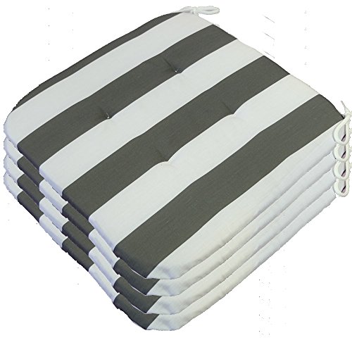 4 Stuhlkissen als Set mit 4 Punktsteppung - Bari 36 cm x 36 cm grau-weiss