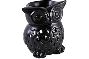 JONES HOME & GIFT Jones Home and Gift Bruciatore a Olio in Ceramica Nera a Forma di Gufo, Multicolore, 8.5 x 9 x 11 cm