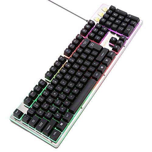 KKmoon Ergonomisch LED Hinterleuchtet Spiel QWERTY Tastatur/ Bunt Regenbogen Esport Gaming Keyboard/ USB Verdrahtet Wasserdicht Mit 104 Tasten - 5