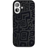 Patterned Black Phone Case Compatible with Lavreduar IPhone 16 - Durable, Slim and Lightweight Design - Shockproof Silicone Case