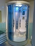 2 asiento Room Cabin Enclosure cubículo de ducha de vapor; Función de sauna de lujo que convierte tu ducha en un spa en casa con un indicador de temperatura y temporizador ajustable; hanset Características: Teléfono, radio, control de vapor, LED, espejo, control de temperatura y flujo de luz y estante de cristal 12 jets de hidromasaje; Presión mínima de trabajo 1,5 bar; Separate; Handshower con manguera; alcachofa de ducha; Azura azul cuadrante de 6 mm puerta de corredera de cristal delantero; Incluye bandeja, asiento de ducha de ducha, estante, para enquires llamada en: 07801465304